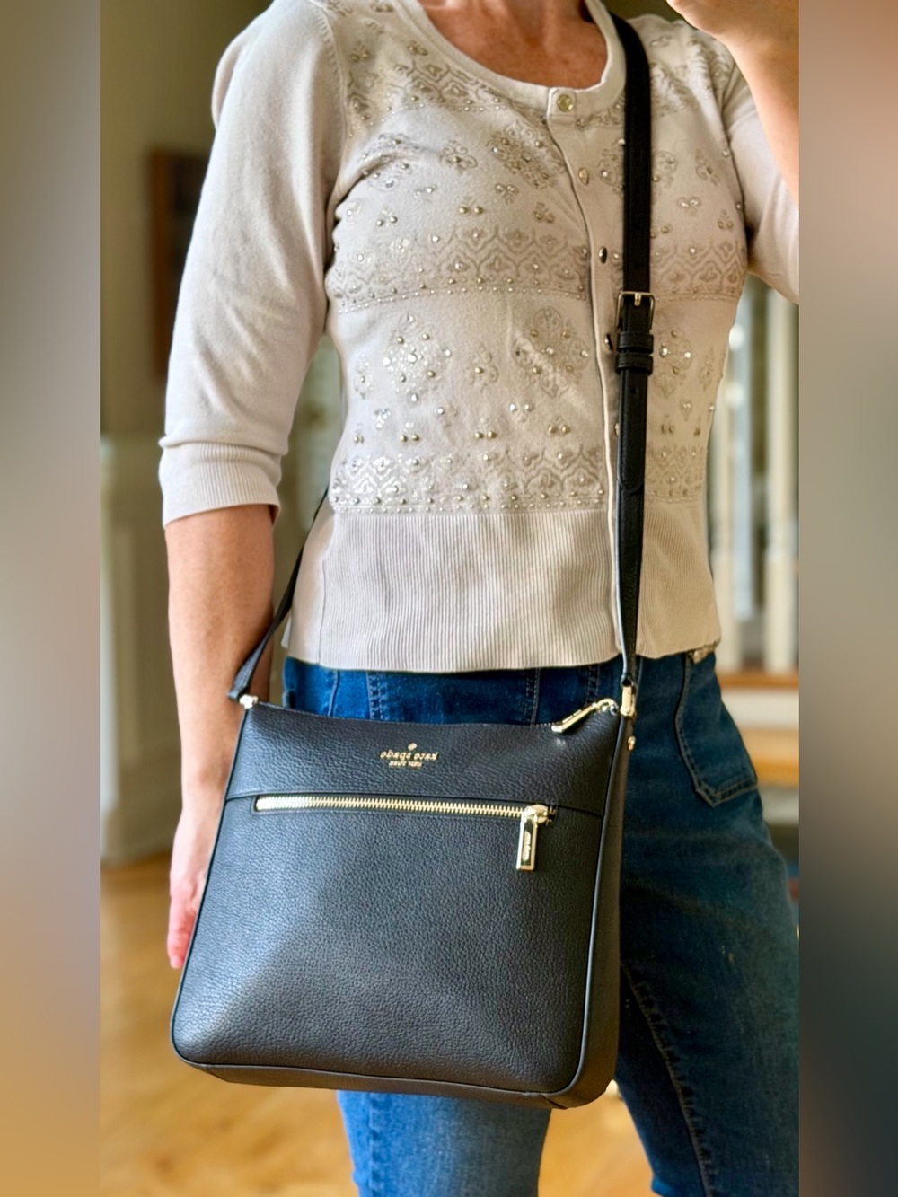 Kate Spade Classic 2010s Lena Black Leather Large Crossbody Bag